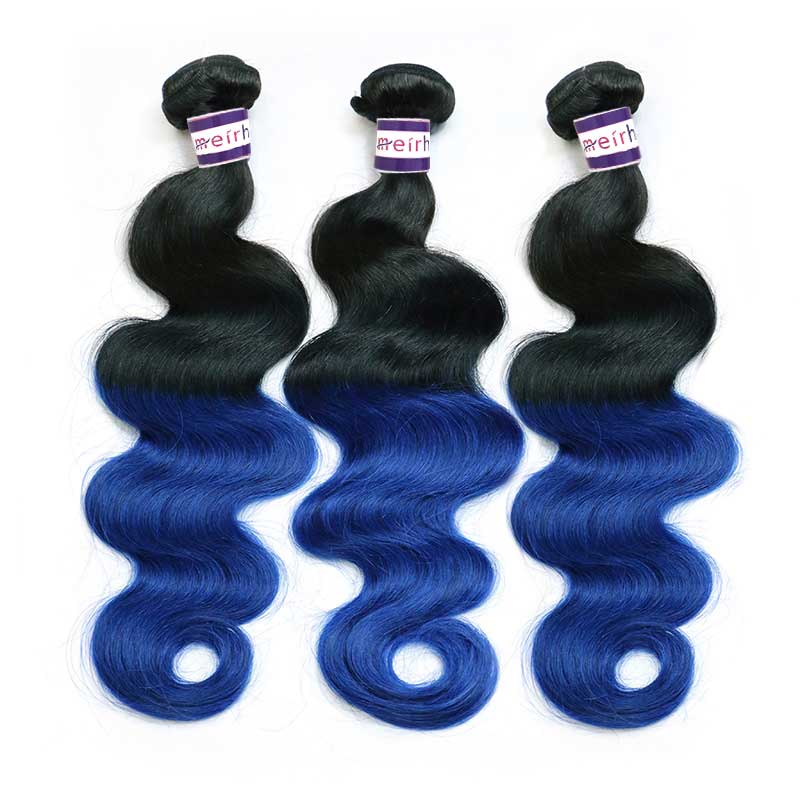 Blue Hair Extensions Brazillian Body Wave Hair Ombre 1B/Blue